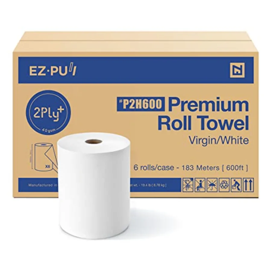 

EZbrnd Premium Soft 2ply+ Hardwound Hand Towel Roll, FSC certified, 600 Feet x 6 rolls, Universal 8" x 1.5" core, P2H600