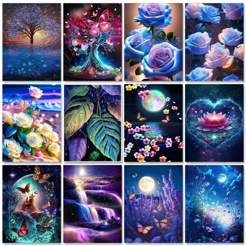 

133199 Painting By Number Complete Kit Moon Tree Landscape Picture By Numbers Flowers Diy Gift