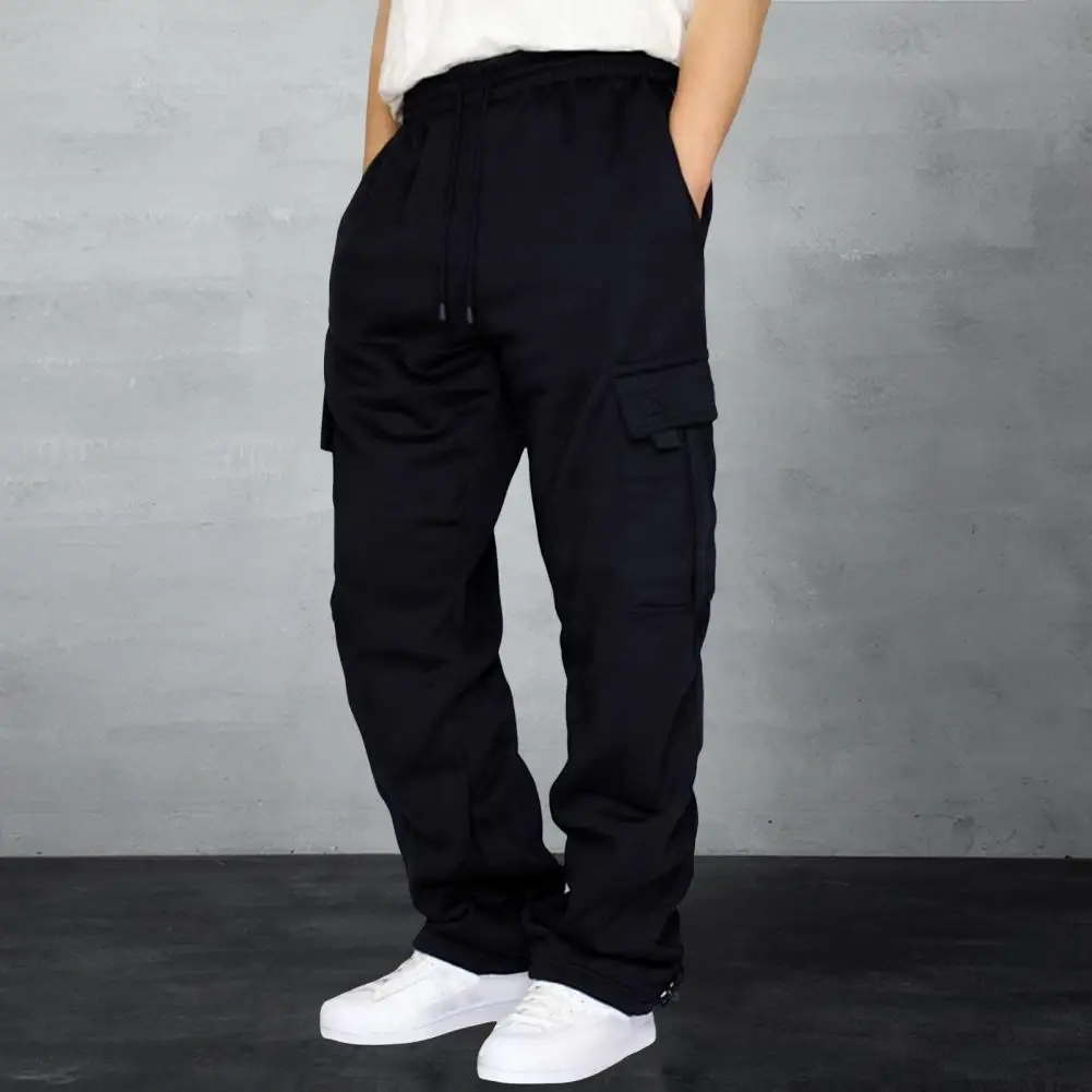 

Breathable Trousers Men's Drawstring Cargo Pants with Elastic Waist Multi Pockets Soft Breathable Fabric Versatile for Daily