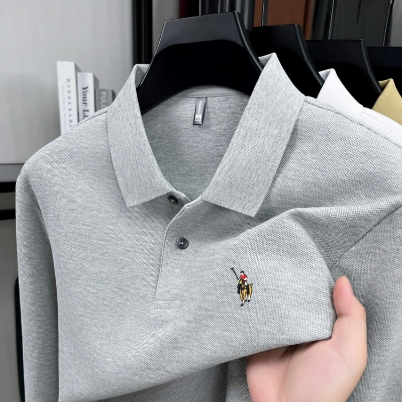 

100% cotton designer brand long sleeve polo shirt autumn comfort new pony embroidery men's lapel T-shirt fashion luxury Paul top