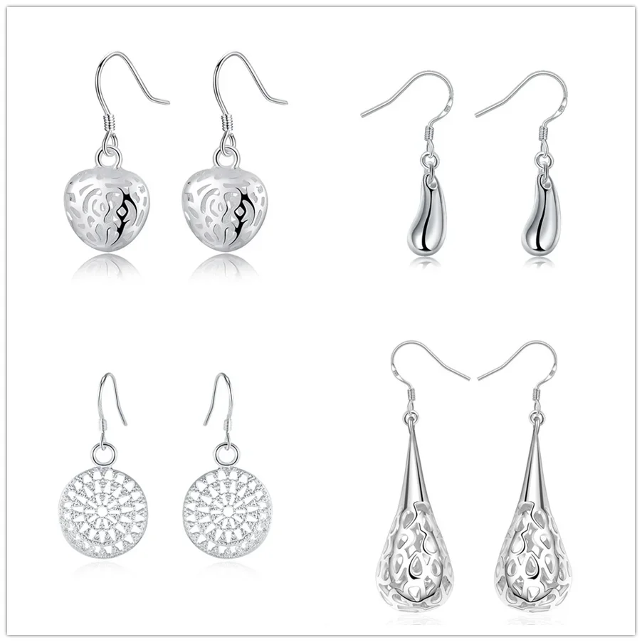 4 Pair Earring Set Silver 925 Plated Fashion Elegant Charms Earrings , for Women Lady Girl Wedding Gift Jewelry Set Cute