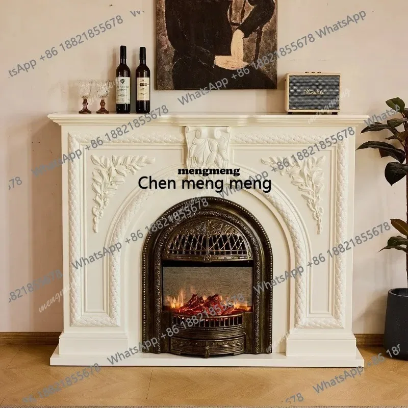 

Vintage fireplace cabinet solid wood carving flowers, fireplace decoration, wall cabinet, integrated