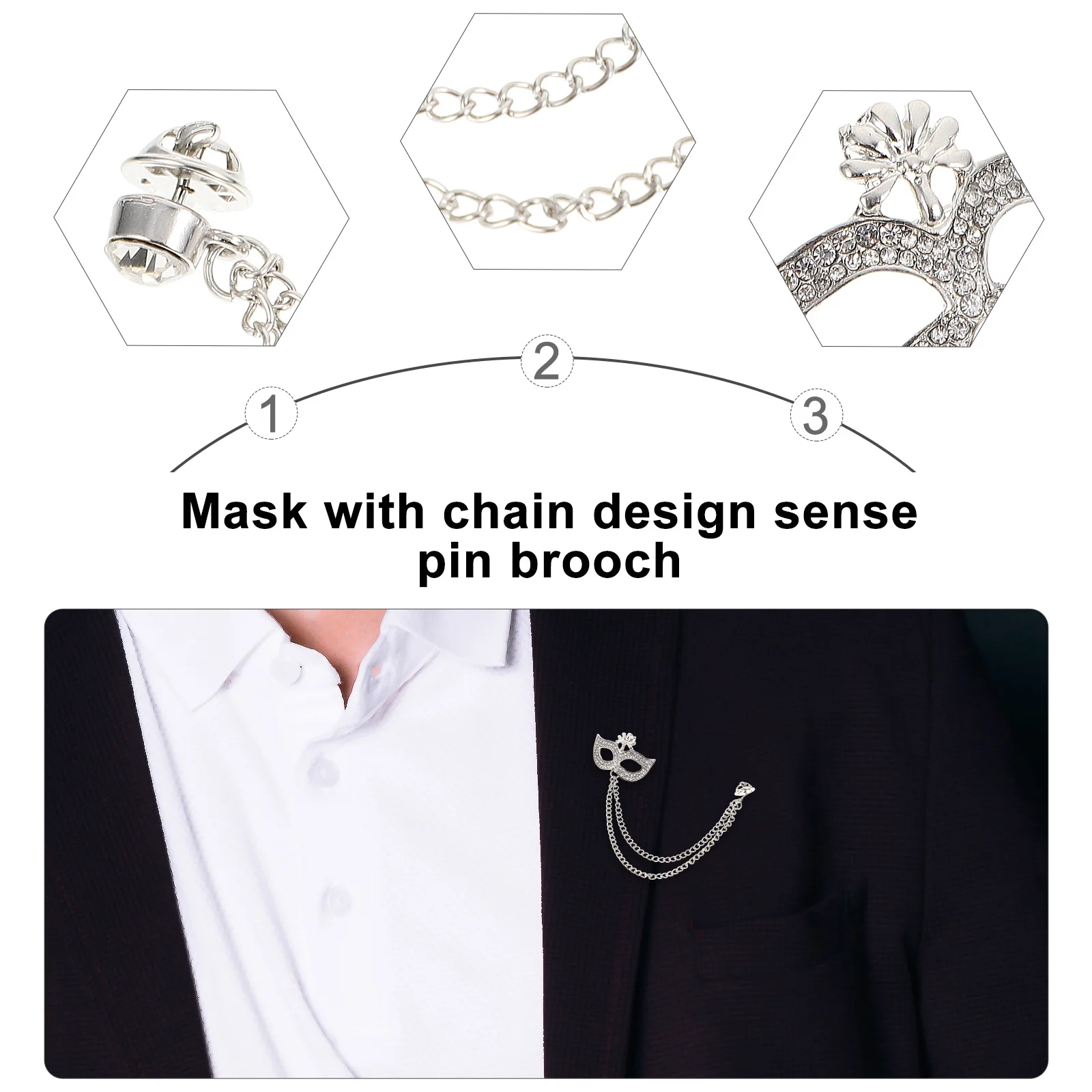 

Stylish Mask Brooch Chain Design Personalized Lapel Pin Creative Breastpin All-Match Accessory for Multiple Occasions