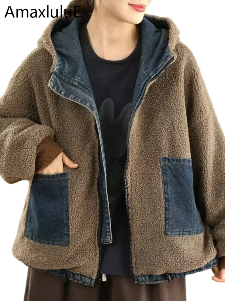 

Amax LuluE корейские двусторонние шубы с капюшоном, женские зимние теплые куртки 2025, женская классическая винтажная утепленная верхняя одежда большого размера