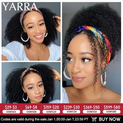 Peluca con diadema de cabello humano Afro rizado 200 de densidad cabello Remy brasileño Afro rizado diadema bufanda pelucas para mujeres negras 150%