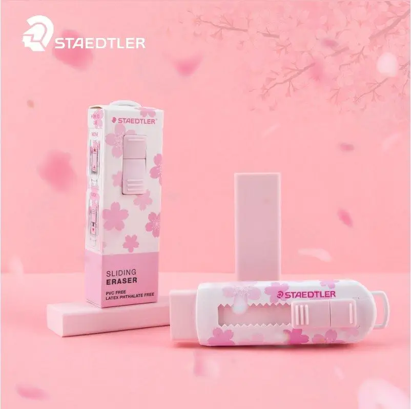 1Pc Staedtler Sliding Retractable Pencil Eraser with Plastic Sleeve Sakura Candy Colors Minimal Crumbling, Comfortable To Hold