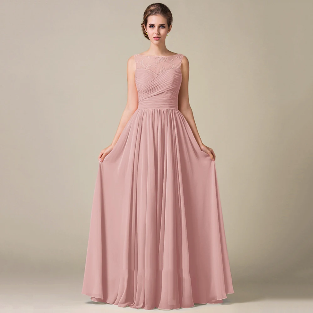 

Customized 2022 O-Neck Sleeveless Lace Bridesmaid Dresses Simple Floor-Length Prom Gown Elegant Backless Sexy Pleat Chiffon Wome