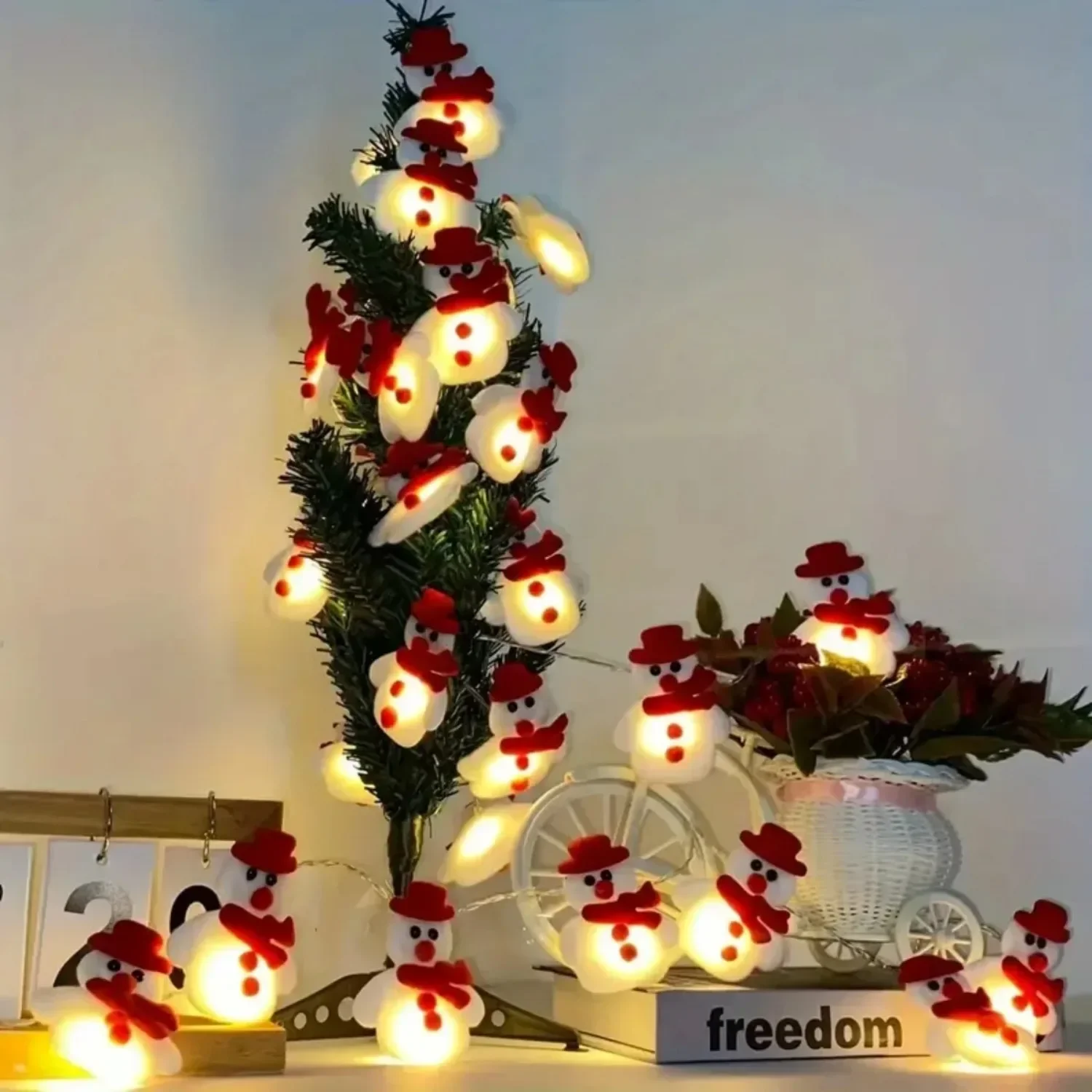 10 مصابيح LED من القطيفة على شكل رجل ثلج - أضواء عيد الميلاد الجنية للشجرة، هدية زينة لعيد الميلاد اللطيفة التي تعمل بالبطارية #6