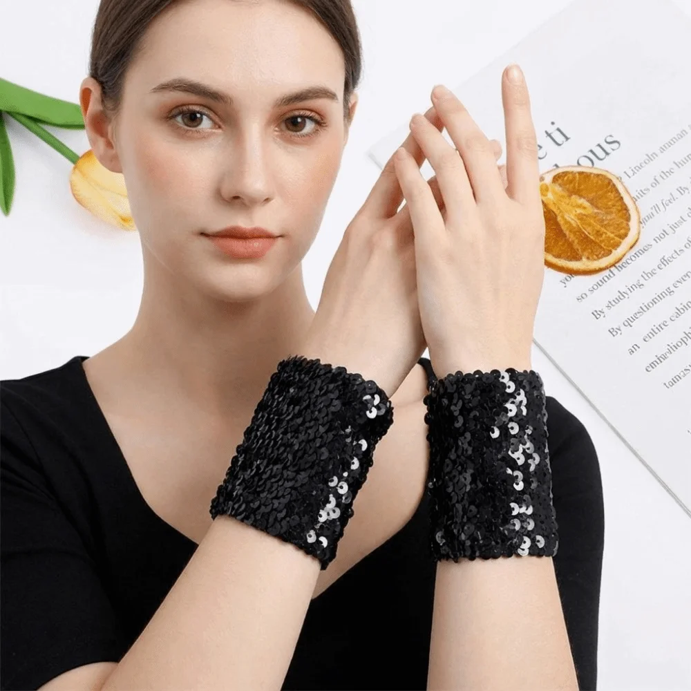 Elegant Elastic Sequins Wrist Cuffs Adjustable Lightweight Bracelet Ethnic Style Stretchy Halloween Arm Cuff Carnival