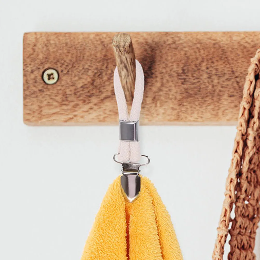 8Pcs Secure Metal Kitchen Towel Clips Braided Cotton Rope Towel Hangers for Bathroom Kitchen Dish Tea Hand Towels Wall Mount