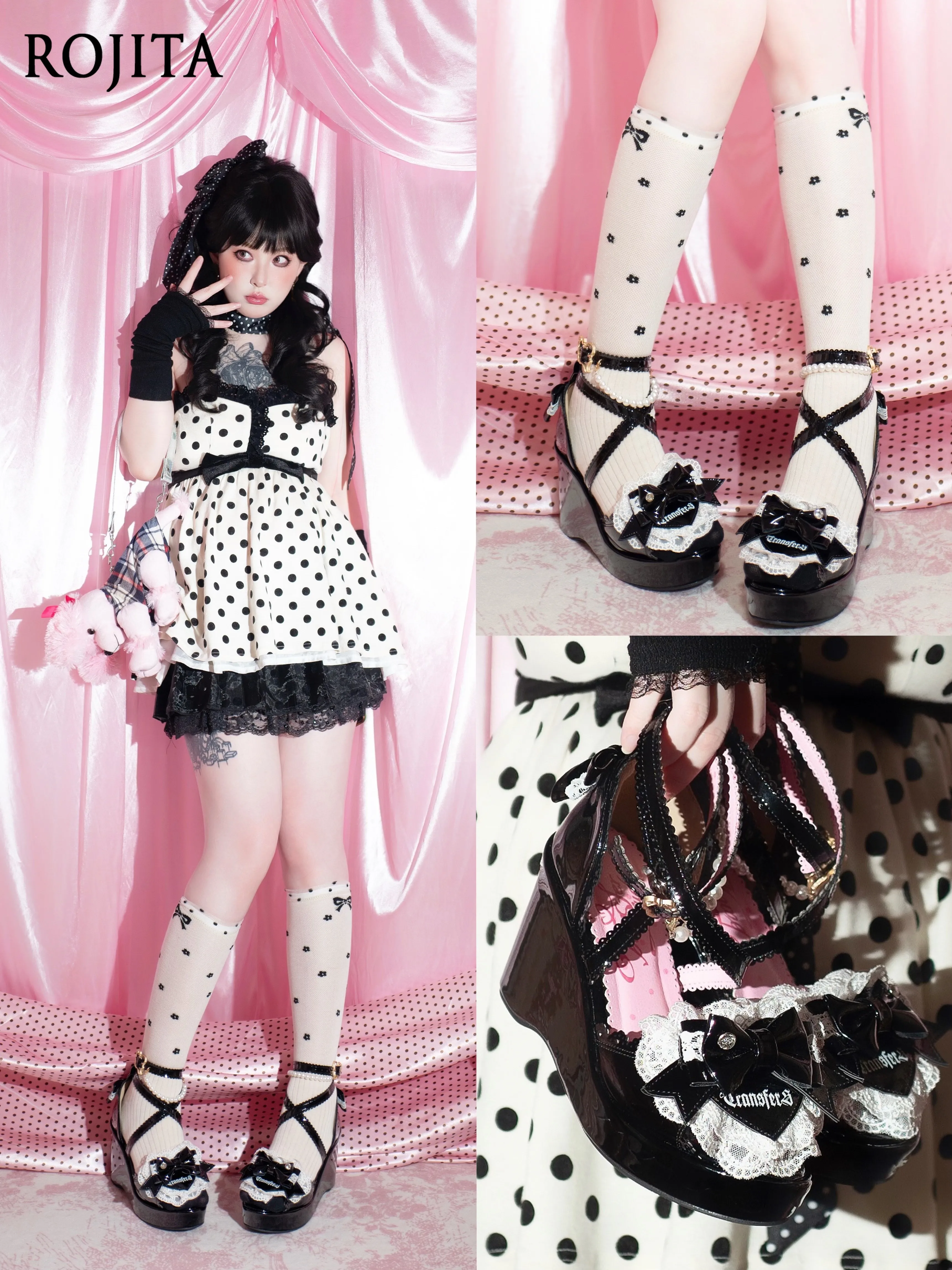 

Open-Toe Sandals Fish Mouth Wedge Sandals Lace Patchwork Bead Chain Decoration Vintage Style Waterproof Platform Platform Shoes