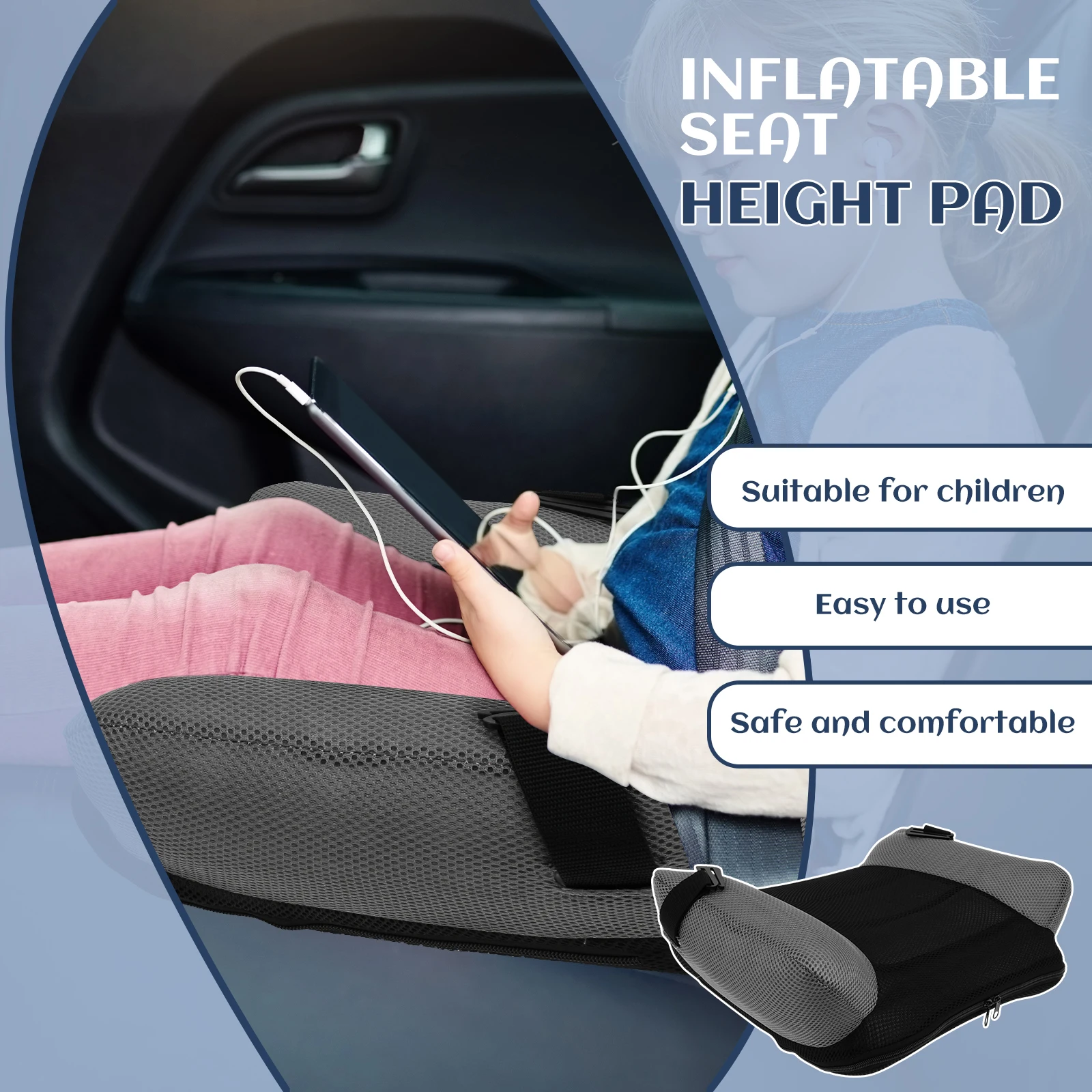 Aufblasbarer Booster-Autositz, PVC-Reise-aufblasbares Sitzkissen, bequem, tragbar, schmal, rückenfrei, Booster-Autositz für Kinder