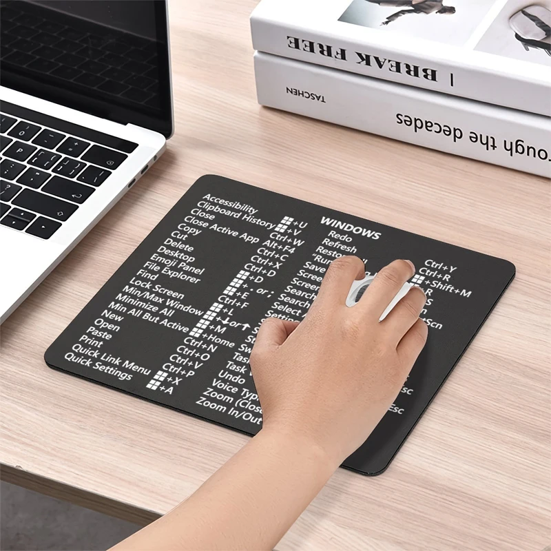 Black Windows 11 10 Word Excel Keyboard Shortcuts Mouse Pad Thickened 240X200X2mm Thick Computer Anti-skid Rubber Mouse Pad