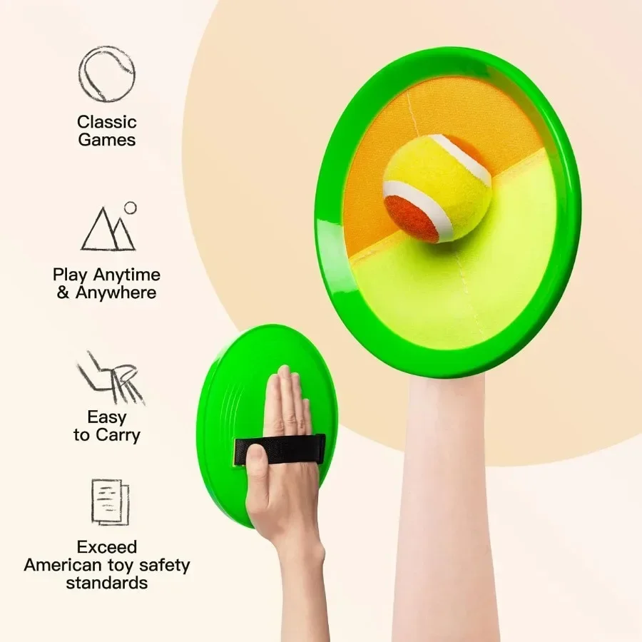 Juego de lanzamiento y atrapa pelotas: juegos de interior y exterior para niños de 3 a 12 años, juguete acuático para piscina de arena y playa, incluye 2 paletas y 2 bal adhesivos