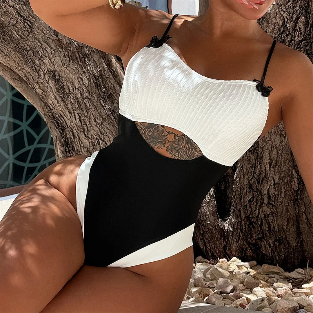 2026 Sexy, gespleißter, gerippter Einteiler-Badeanzug mit Cut-Outs für Damen, Badebekleidung, hoch geschnittene Beine, gepolstert, Badeanzug, Schwimmanzug V5877 – Detail 8