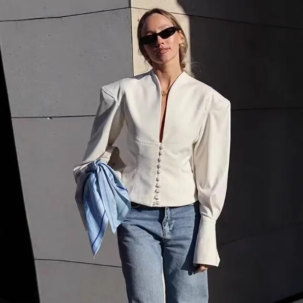 

European and American Style Women's Clothing 2025 Fashion Suit Jacket European and American Style Wide Shoulder Suit Jacket