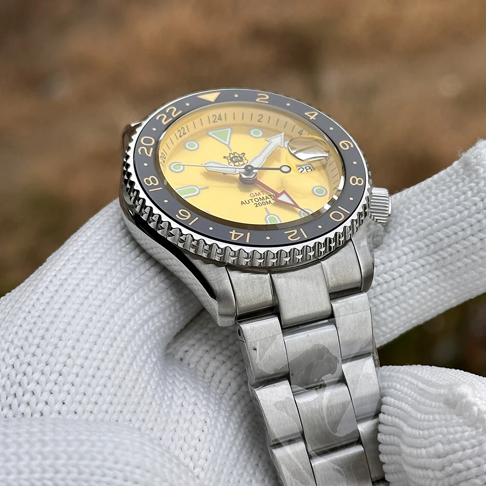 STEELDIVE 自動巻き腕時計 300m防水 イエロー文字盤 STEELDIVE SD1994 42mm GMT Mechanical Diver Watch