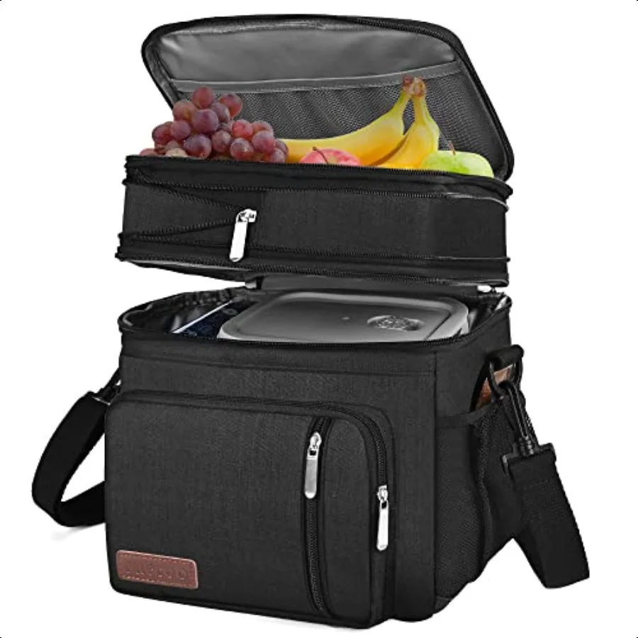 

Lunch Bag Lunch Box for Men Women Double Deck Leakproof Insulated Soft Large Adult Lunch Cooler Bag for Work Black15L