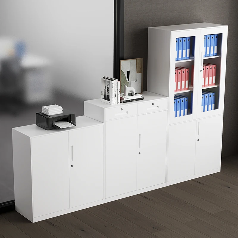 

White low storage data file Steel tin cabinet 90cm with lock cabinet