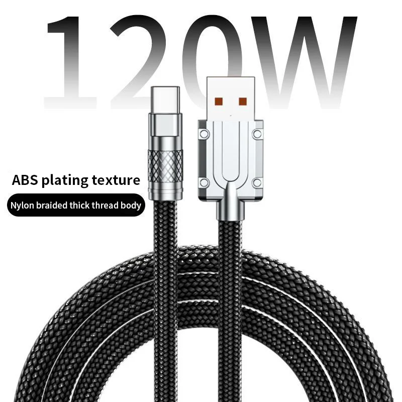 120W Type-C Super Fast Charging Cable for Huawei P30 P40 Thick Nylon Braid Quick Charge USB Data Cord for VIVO Xiaomi 1M 1.5M 2M