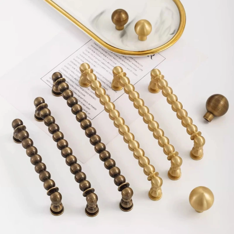 Messing-Schrankgriffe, Kupfer-Möbelbeschläge, runde Kugelgriffe für Schubladen, antike lange Kleiderschrankgriffe, Küchenschranktürgriff – Detail 2