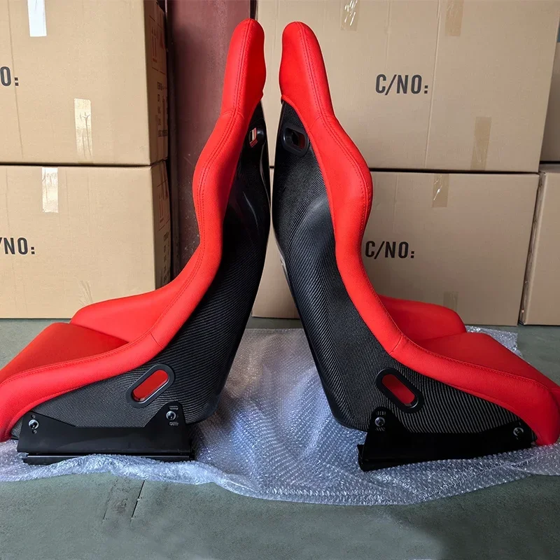 1pcs -customized Logo Red PU Leather Black Carbon Fiber Thickened Skeleton Racing Seat