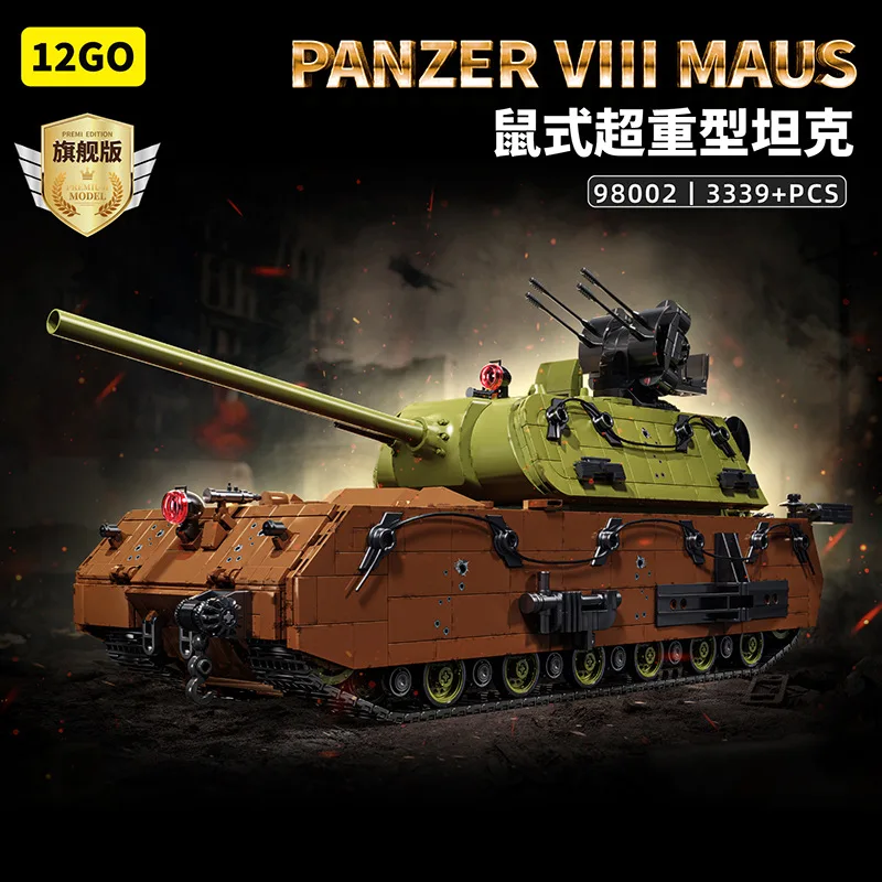 Blocs de construction de char lourd de la seconde guerre mondiale, char allemand Panzer VIII Maus MOC, avec 7 figurines, réservoirs militaires, briques, jouets pour enfants, cadeaux de noël