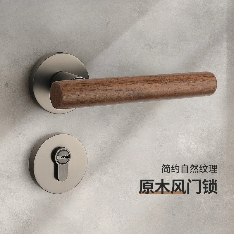 

Vintage Luxury Solid Walnut Wood Magnetic Split Silent Door Lock Handle Bedroom Living Room Home Decor Novelty New Indoor