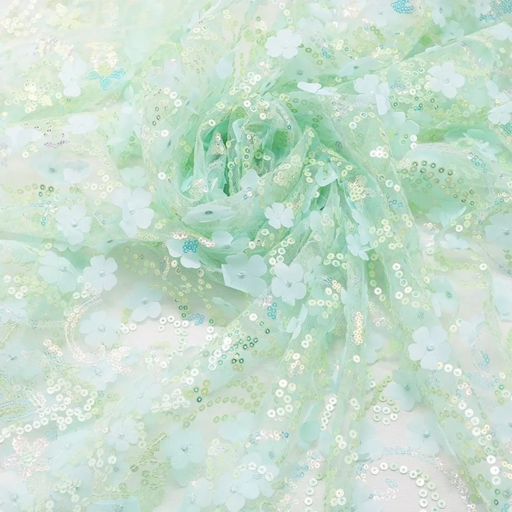 

1 ярд (130 см) сетчатой кружевной ткани с пайетками, вышивкой в виде лепестков и 3D цветами, высококачественный тюль для рукоделия и изготовления бантов