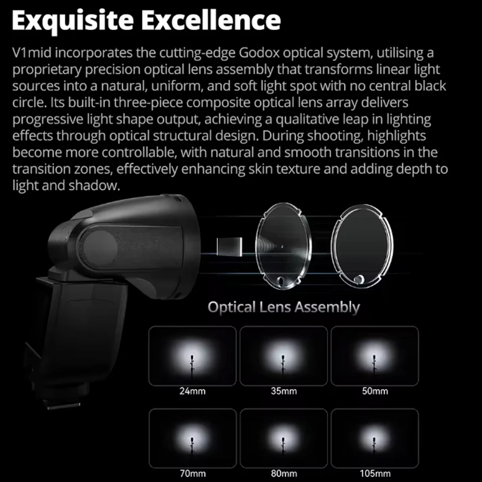 Godox V1 Mid TTL Li-ion Round Head Camera Flash 1/600s-1/20000s Recycle Time Up to 1.7s Flash Lighting for Video Studio