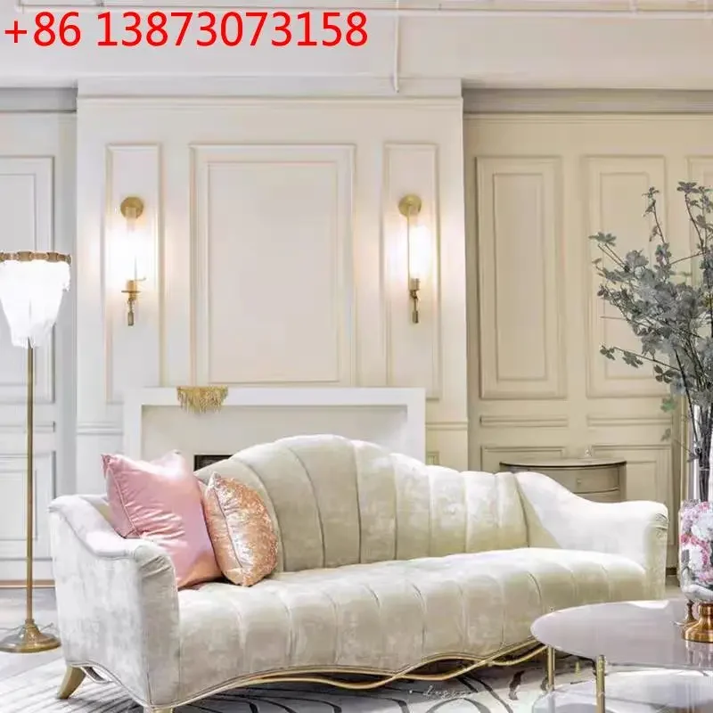 American light luxury solid wood fabric sofa combination French villa model room living room cream wind