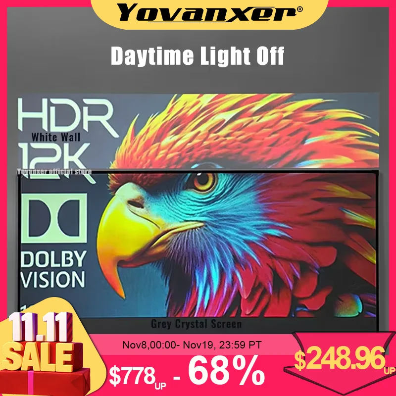 ALR Grey Crystal Projector Screen 100 120 130 150 Inch 16:9 Ambient Light Rejecting Fixed Frame with 1CM Border 4K 8K Projection