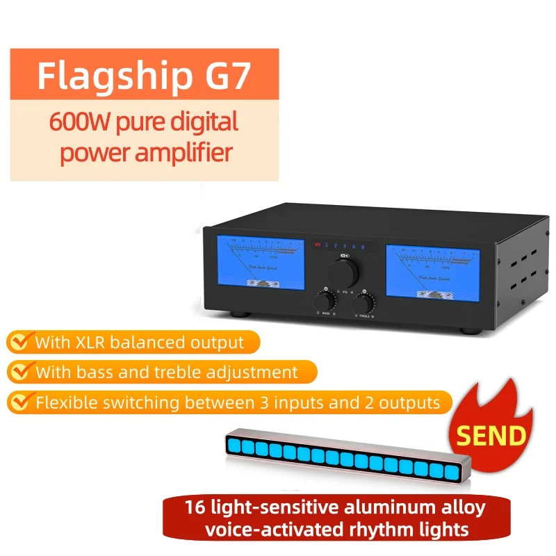 

Цифровой усилитель G7 HIFI 600 Вт, 2/4 канала, с селектором для колонок, на двух чипах TPA3255, с балансными интерфейсами XLR/TRS и двумя RCA-выходами