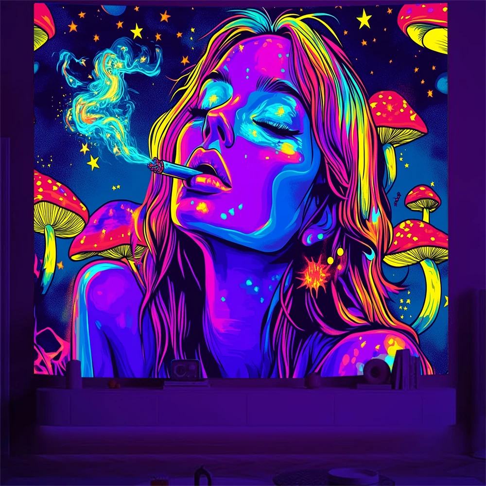 UV-fluoreszierender Wandteppich, coole Schönheit, Computerraumdekoration, Barpartydekoration, Partydekoration, Heimdekoration