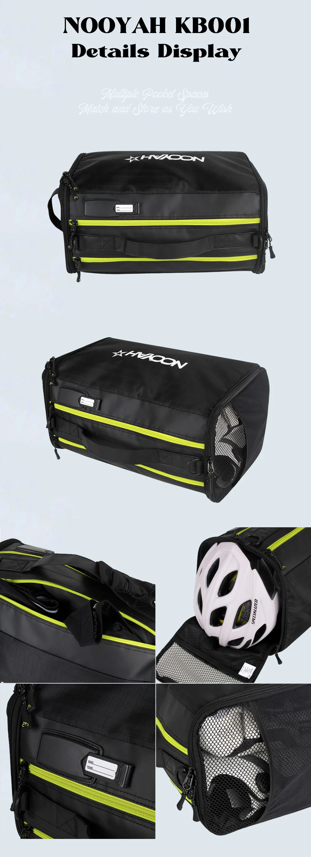 NOOYAH Sporttasche, multifunktional, Rennausrüstung, Tasche, Fahrradhelmtasche, Schuhe, Aufbewahrungstasche, Fitness, Fahrradzubehör, Schultertasche – Detail 9