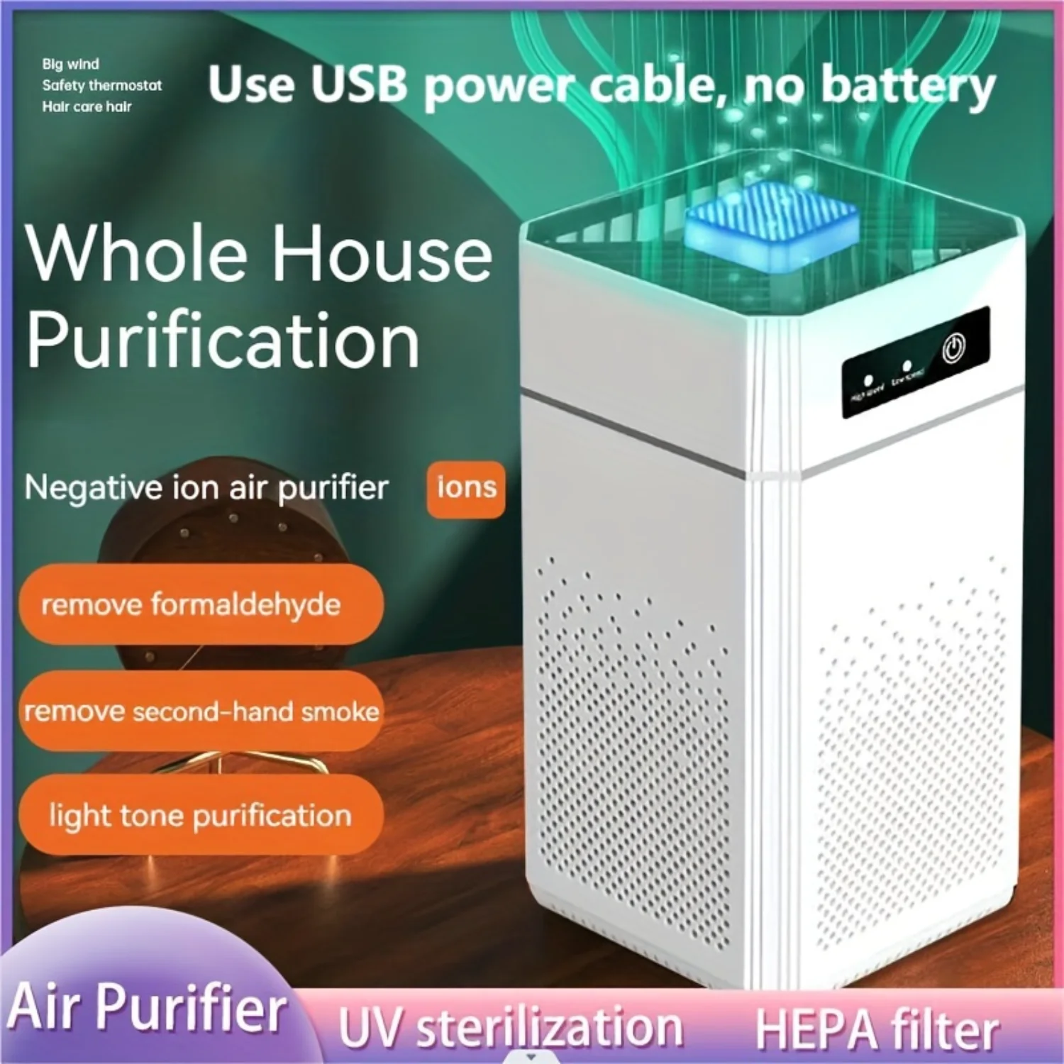 Compact Mini Air Purifier with Advanced Negative Ion Technology - Powerful Formaldehyde and Toxin Eliminator for Fresh and Clean