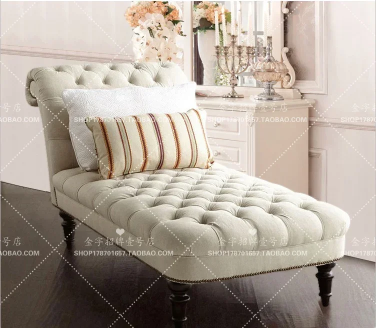 

American Country Solid Wood Fabric Art-Sofa Chaise Longue French Living Room