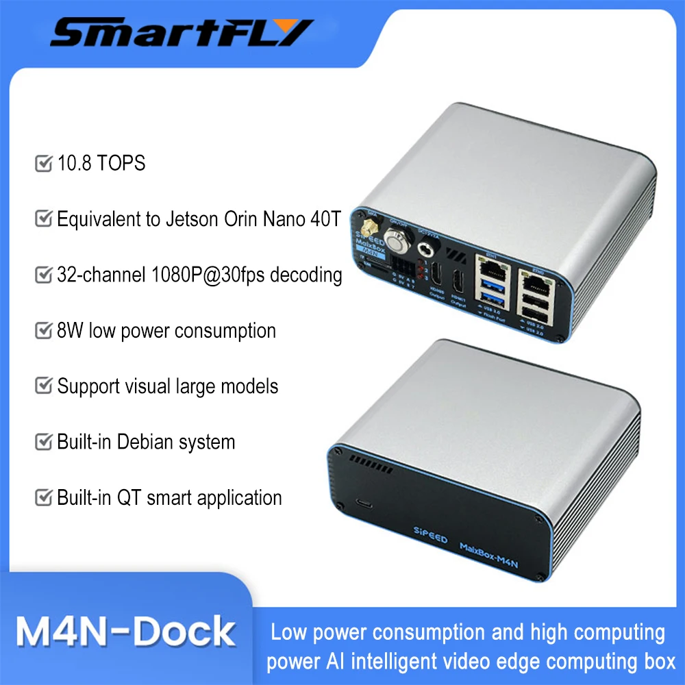 

Sipeed M4N Dock AXera-Pi Pro AX650N 10.8TOPS 43.2T 32-Channel 8K H265 Dual Gigabit SATA AIBOX Edge Computing NVR 8G LPDDR4x