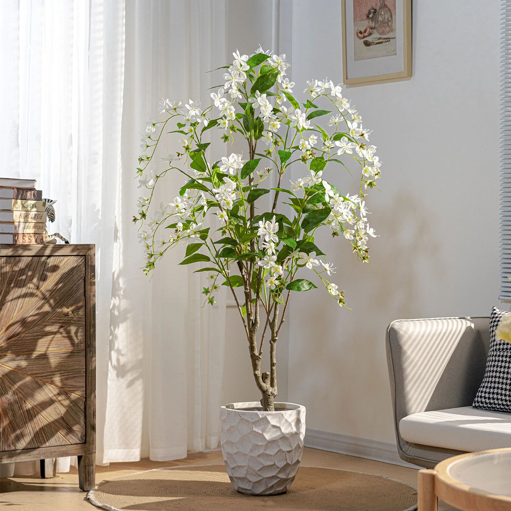 New Year Home Office Decor Natural Style Artificial Plants Real Touch White Purple Jasmine Draped Green Plastic Pot Office Decor