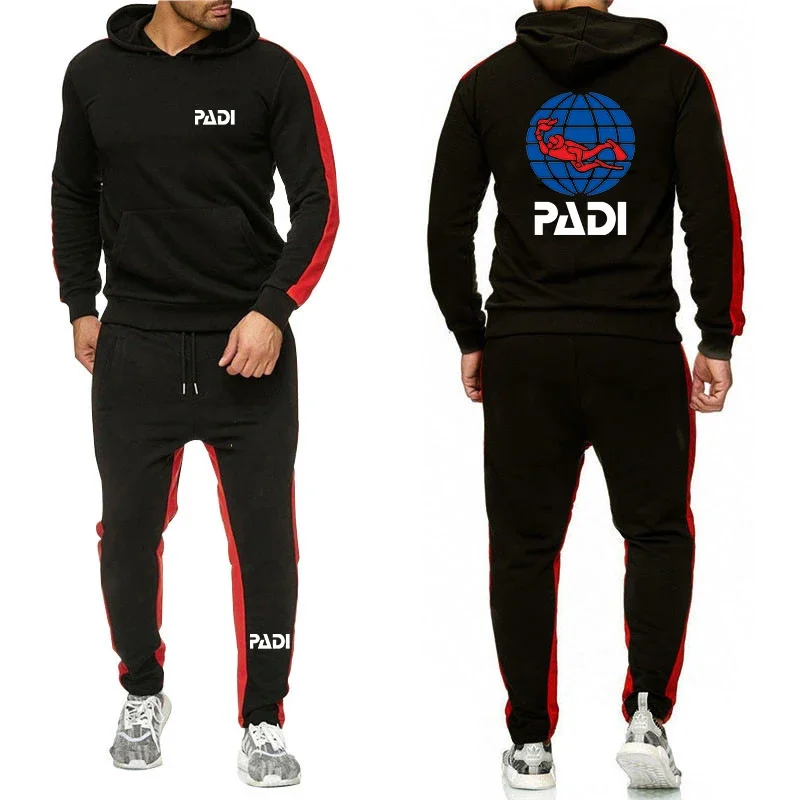 

2024 New Men's Scuba Driver Padi Printing Fashion Hoodie High Quality Solid Color Long Sleeve Tracksuit + Casual Sweatpants Suit