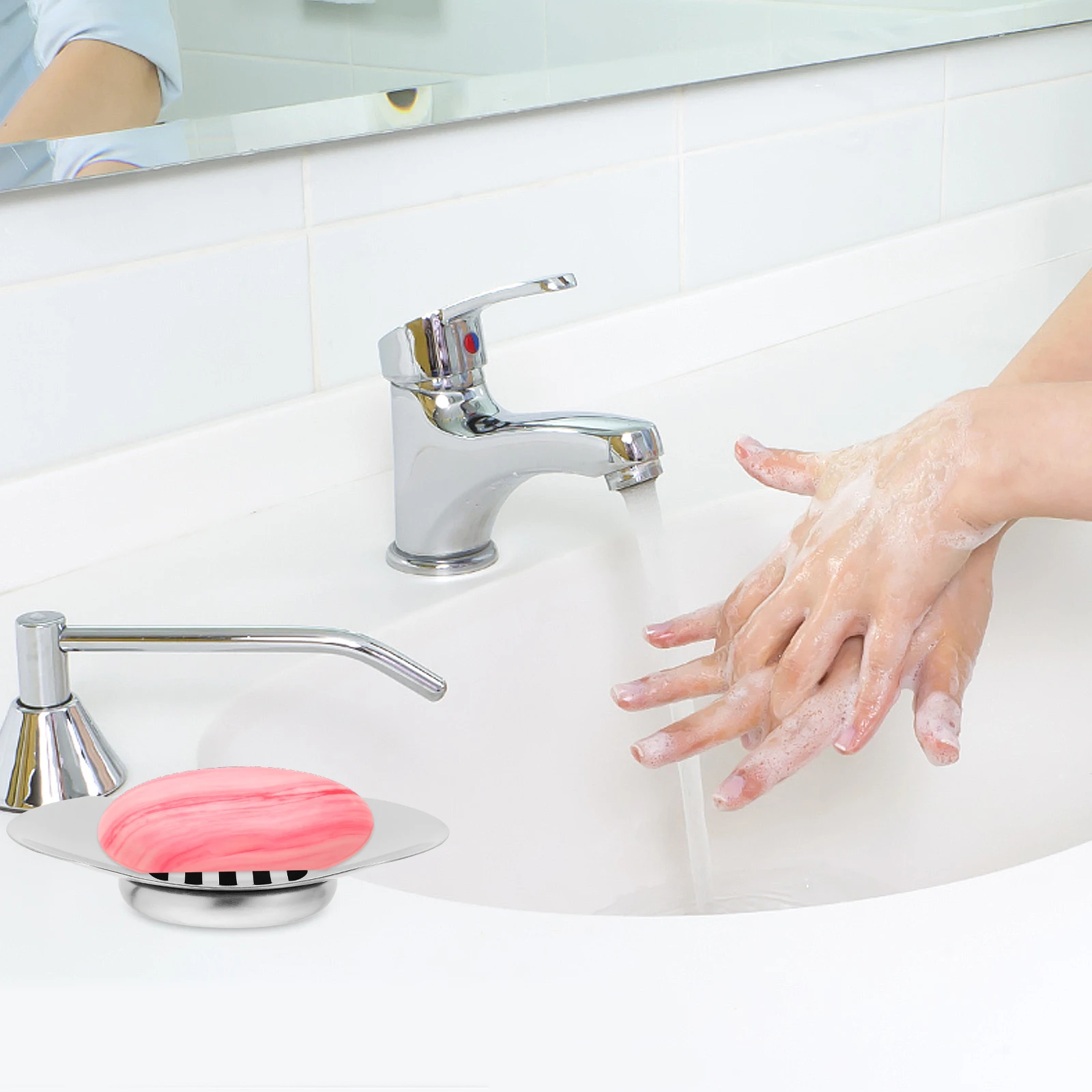 

Stainless Steel Box Round Drainage Channels Odorless Rustproof Soap Dish For Bathroom Shower Draining Soap Holder