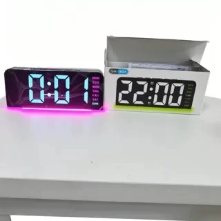 Flat Crown Shape LED Digital Alarm Clock With Atmosphere Light Date Display USB Powered Adjustable Brightness Desk Clock