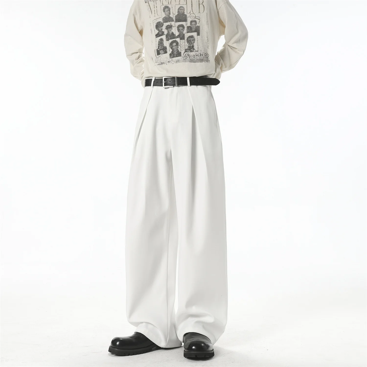 Spring 2026 Solid Color Casual Pants Men's High-end Wide-leg Pants Commuter Casual Scimitar Pants Men's
