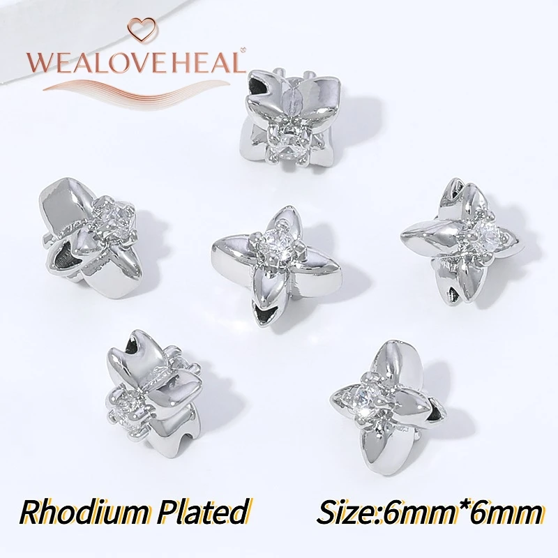 2/4 Stück 18K vergoldete Messing-Doppelseitige Zirkon-Vierblattklee-Abstandshalterperlen für DIY Armband- und Halsketten-Schmuckherstellung – Detail 21