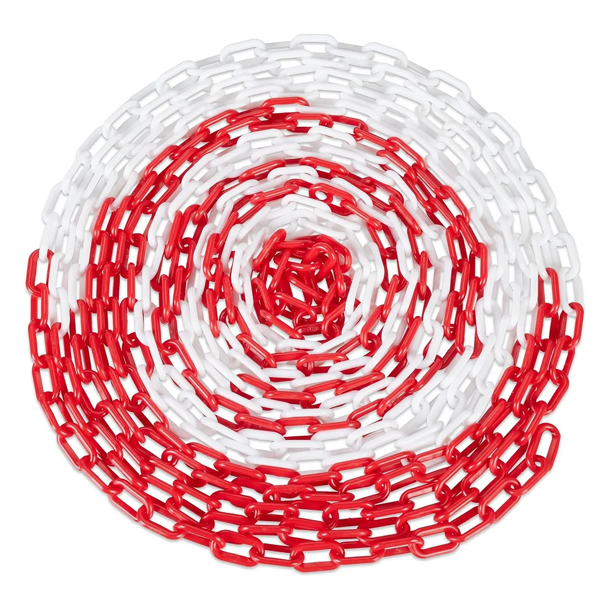 Catena di Barriera in Plastica Rossa e Bianca 6mm 25M Leggera e Flessibile per Aree Restirate, Zone di Avvertimento, Sicurezza Cantieri