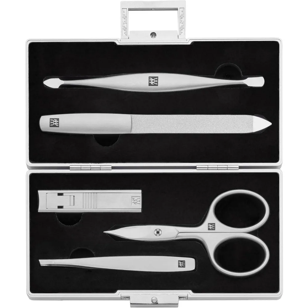 

Маникюрный набор ZWILLING (5 предметов, алюминиевый чехол для ухода за ногтями и педикюром, бархатная инкрустация с компактной машинкой для стрижки ногтей), Премиум, Черный