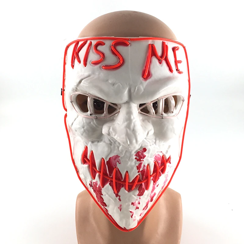 LED Neon Kiss Me Masks for Halloween Party, Costume Props, Characters Cosplay, Purge Mask, Masquerade Scary Mask