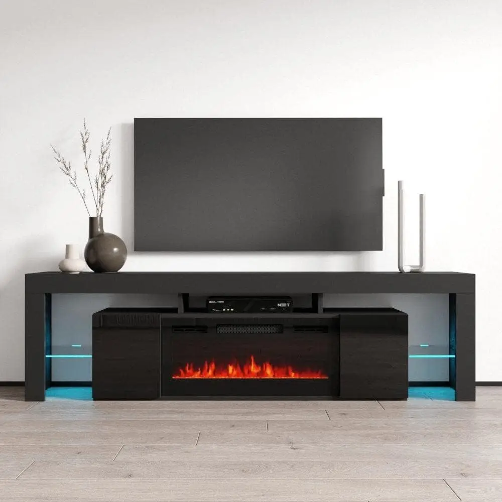 

Fireplace TV Stand for TVs up to 90", Modern High Gloss 79" Entertainment Center, Electric Fireplace TV Media Console w/Cabinets