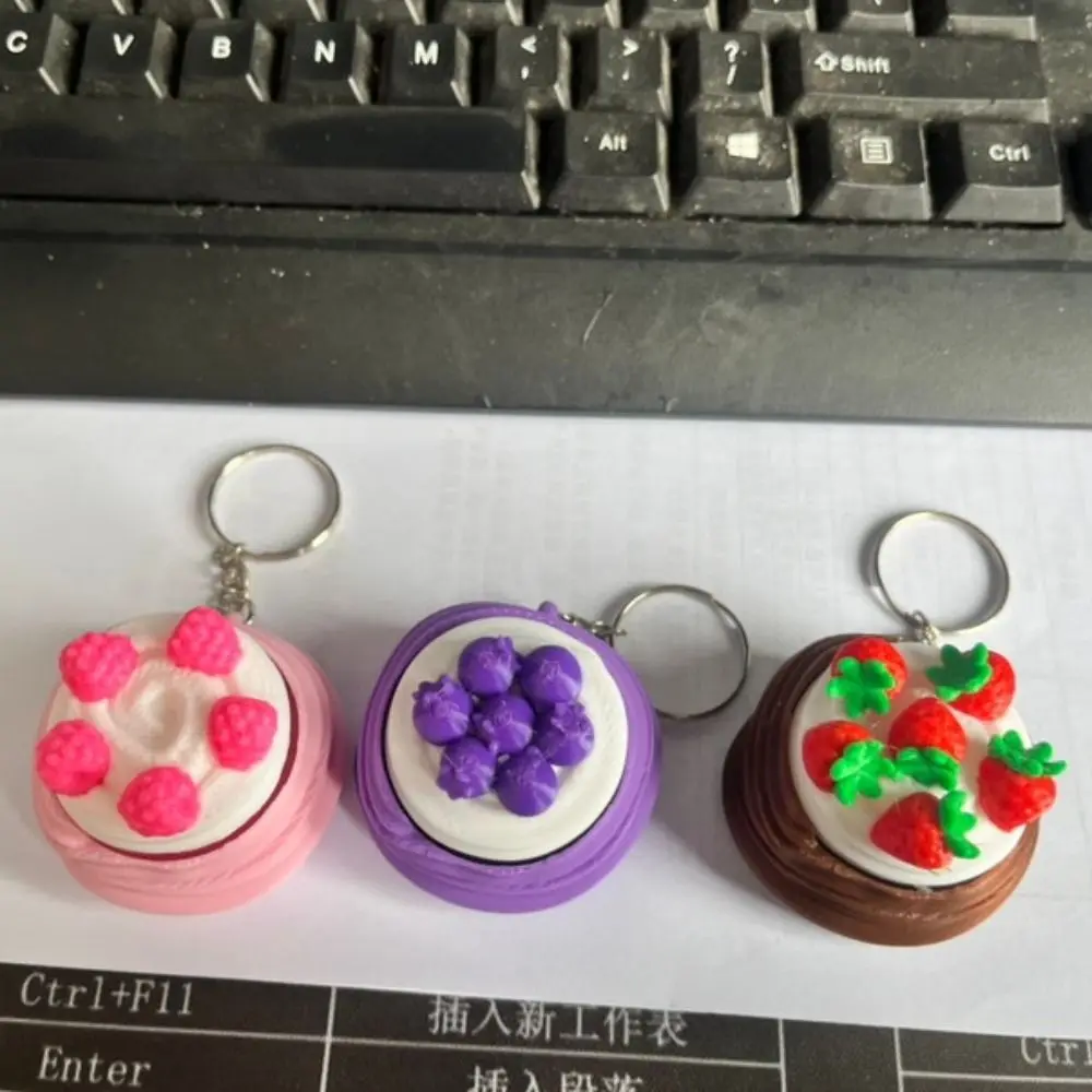 Keyring 3D Printed Clicker Key chain Simulated Cute Funny Cake Clicker Fidget Push Button Cartoon Keyboard Fidget Bag Charm