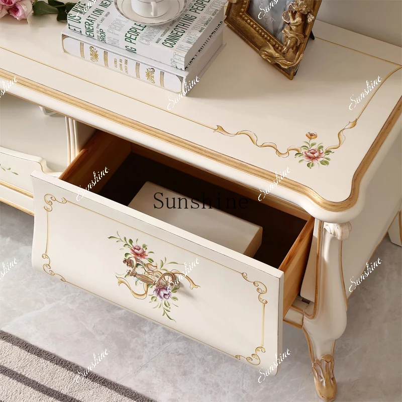 

French light luxury TV cabinet high-end household living room against the wall video short cabinet FT